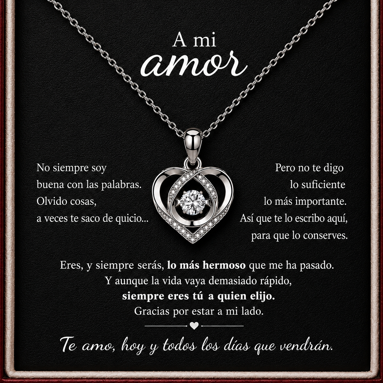 Para Mi Amor - Collar de Corazón de Plata
