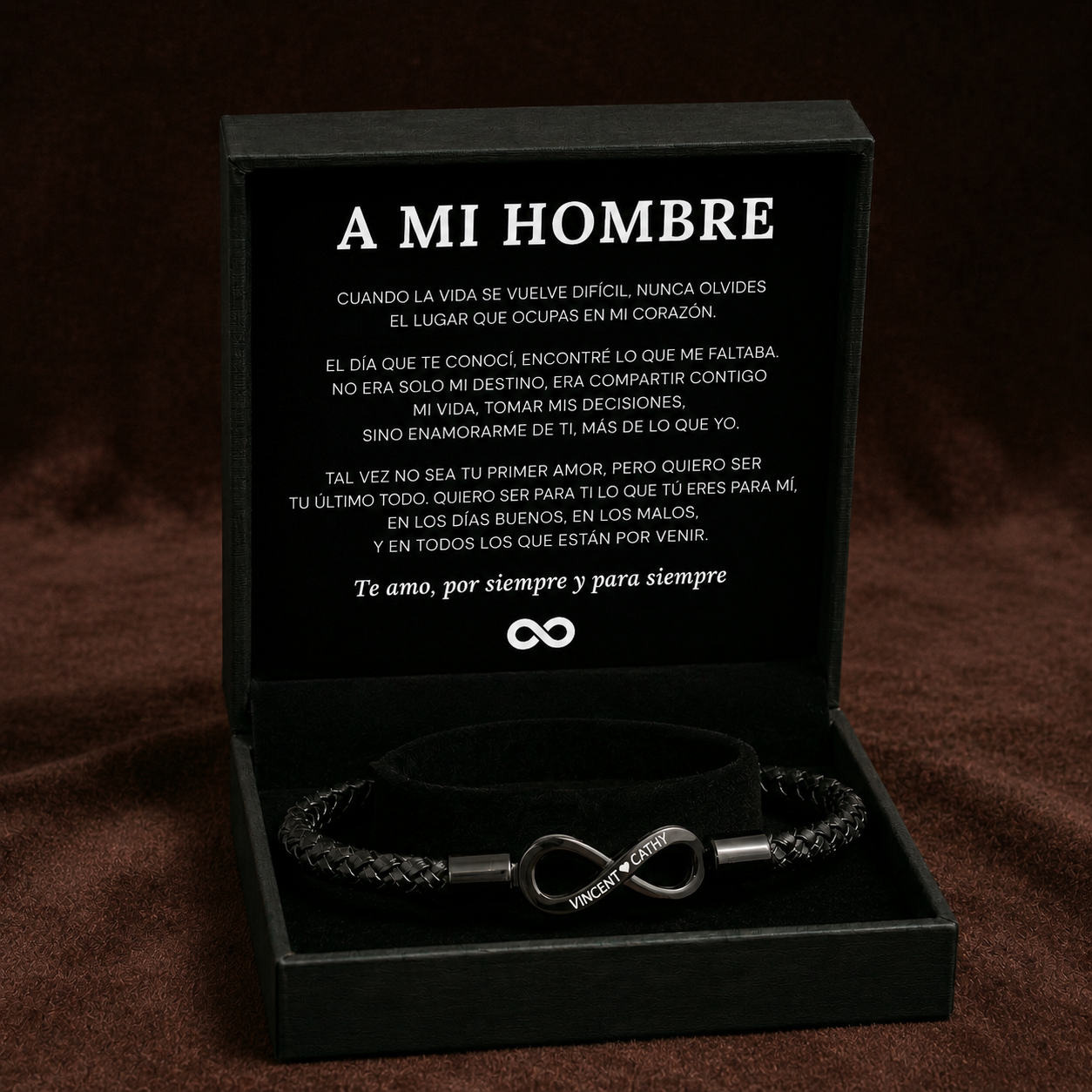 Para mi Hombre - Pulsera de cuero infinito personalizada