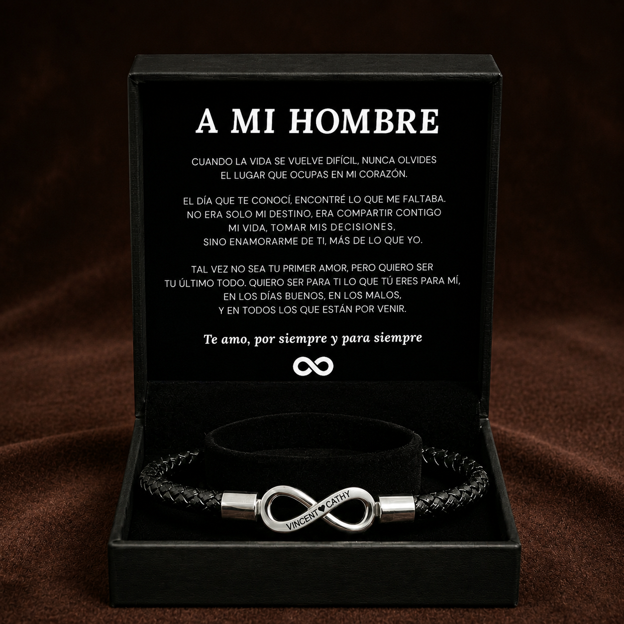 Para mi Hombre - Pulsera de cuero infinito personalizada